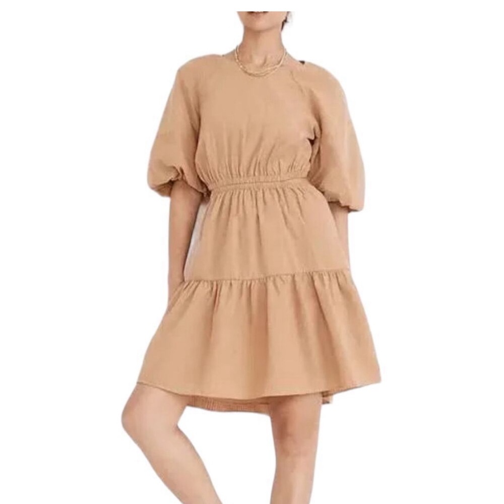Madewell Seersucker Puff-Sleeve Cutout Mini Dress size medium - Picture 2 of 3